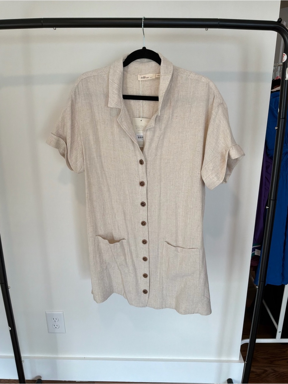 Millibon Cream Short-Sleeve Button Mini Dress